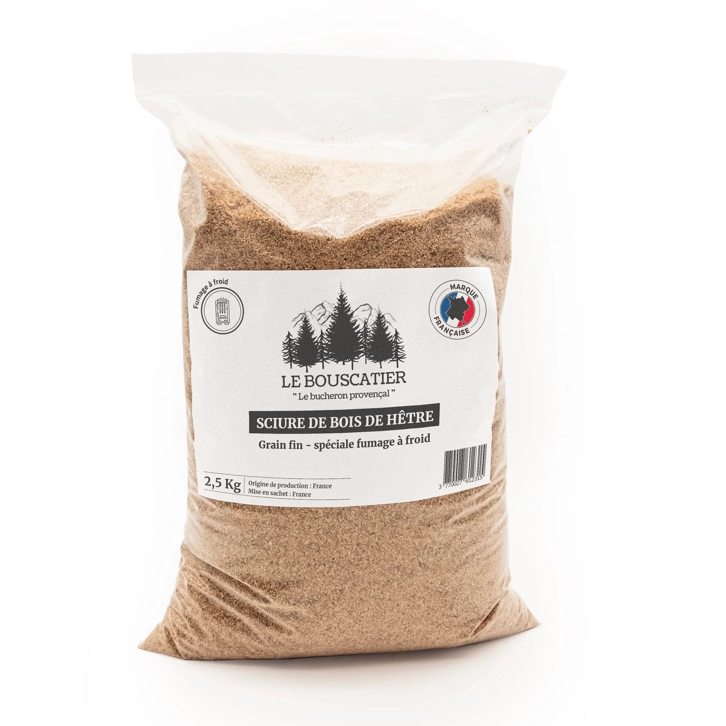 Sachet de sciure de fumage 100% hêtre - 2,5kg Le Bouscatier " Le bucheron provençal "