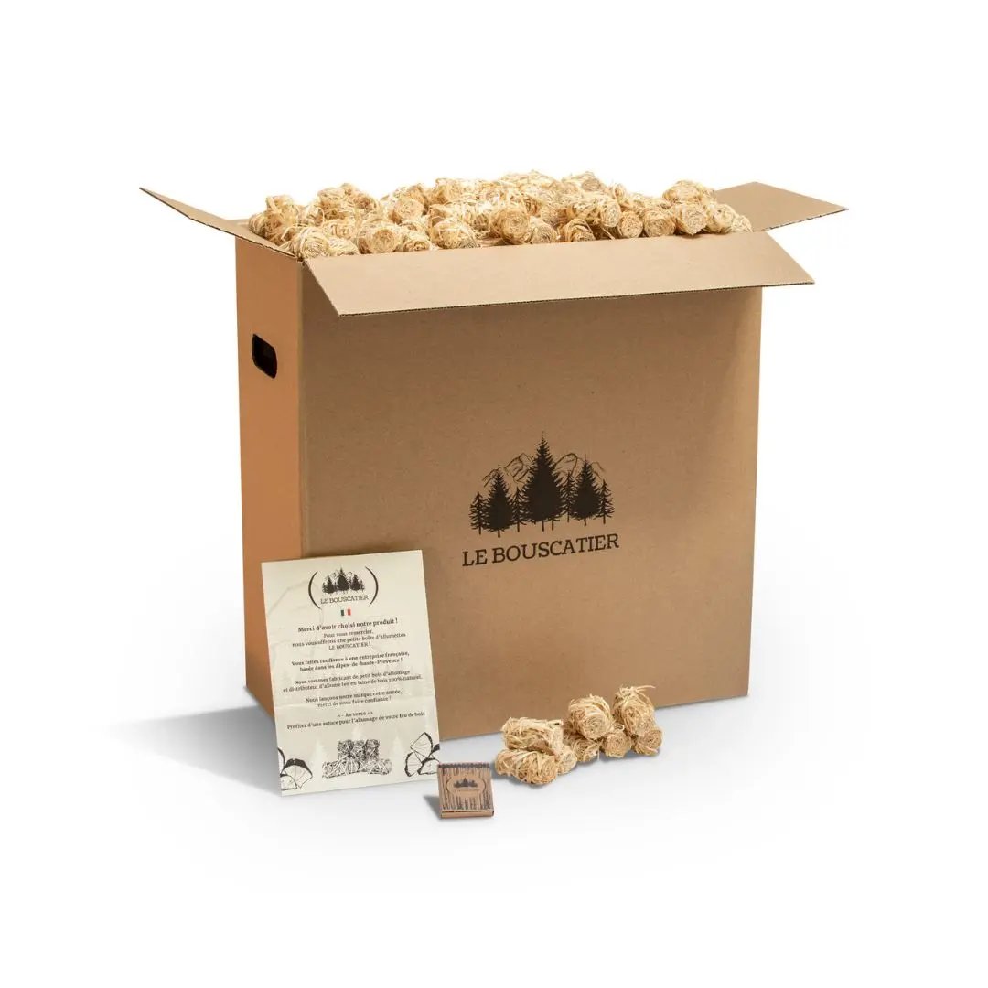 Allumes-feu en laine de bois pour barbecue et brasero Le Bouscatier " Le bucheron provençal "