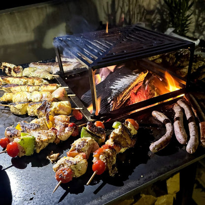 Lou Bouscarian-Brasero plancha avec Rangement bûches en acier corten