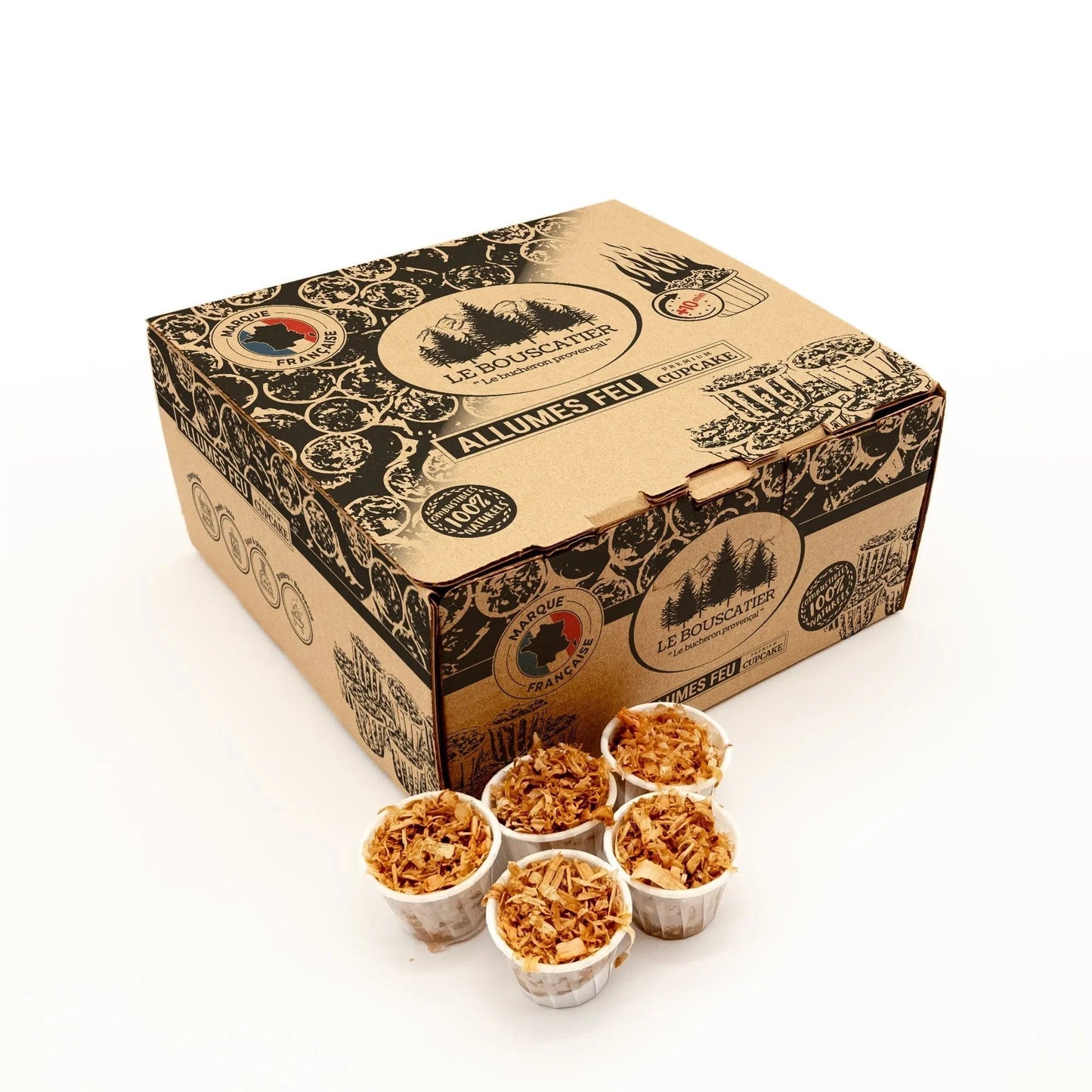 cupcake allumes-feu premium en sciure de bois pour barbecue et brasero Le Bouscatier " Le bucheron provençal "