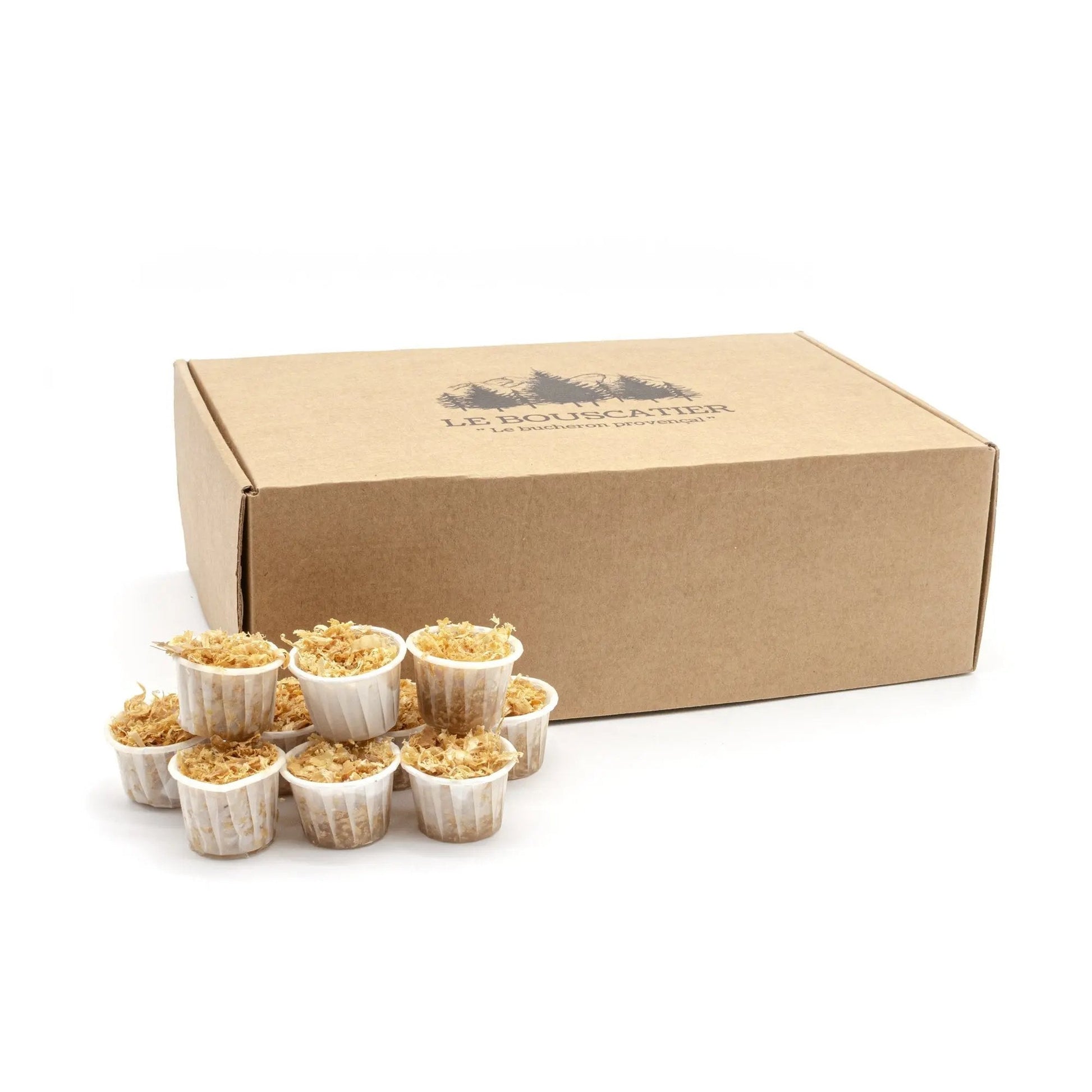 cupcake allumes-feu premium en sciure de bois pour barbecue et brasero Le Bouscatier " Le bucheron provençal "